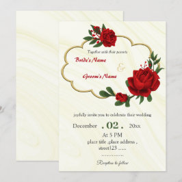 röda blommor blad guld-utandning bröllop inbjudningar