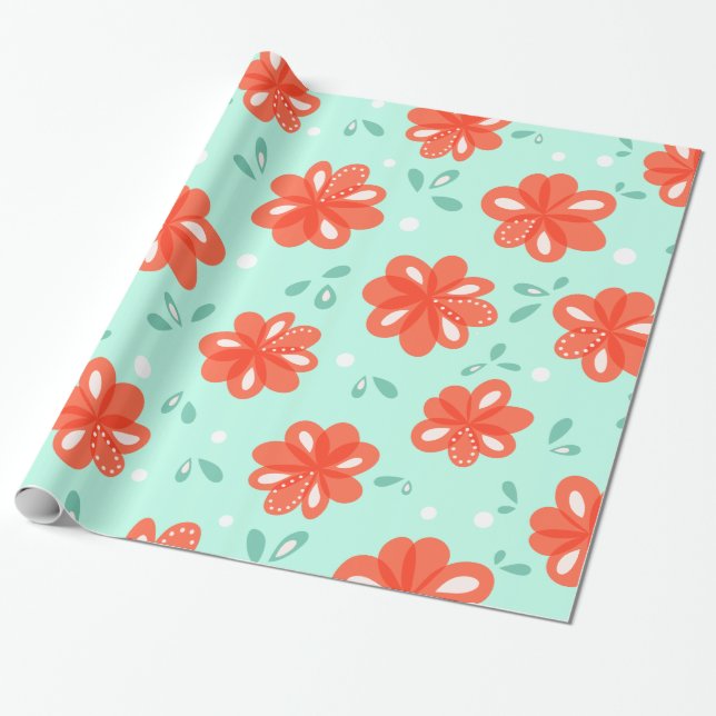 Röda blommor Blommönster med torr dekoration Presentpapper (Utrullad)