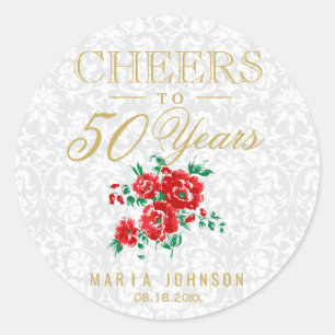 Röda blommor - Cheers to (any age) Years Runt Klistermärke