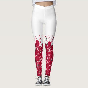 Röda blommor daisy på vit bakgrund leggings