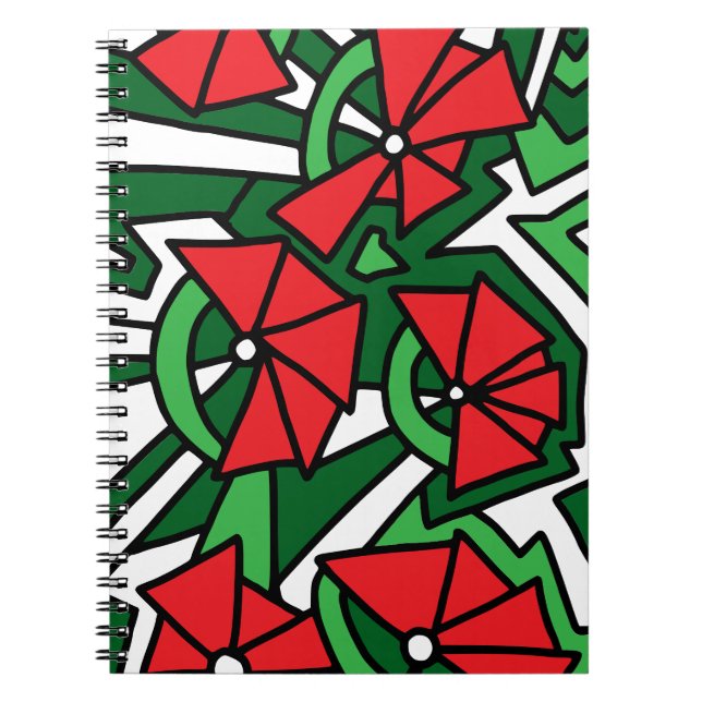 Röda blommor Doodle-konst Anteckningsbok (Framsidan)