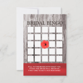 Röda blommor & drivved Bröllopsdusch Bingo Kort