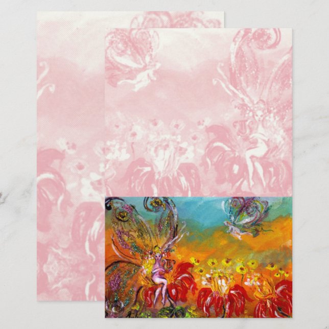 RÖDA BLOMMOR Fantasy Stationery Brevpapper (Fram/baksida)