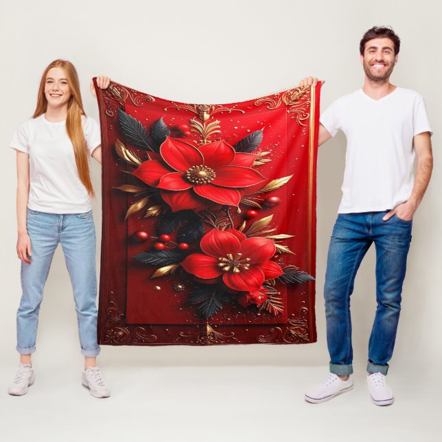 Röda blommor Fleecefilt (På plats)