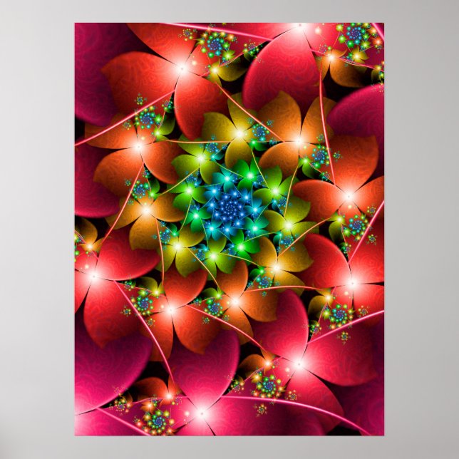 Röda blommor fractal poster (Framsidan)