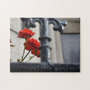 Röda blommor, gatufoto från Järn i New York Pussel