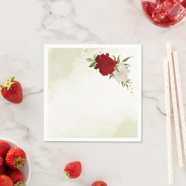 Röda blommor grönt löv bröllop pappersservett (Insitu)