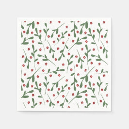 Röda blommor, Grönt löv mönster Pappersservett