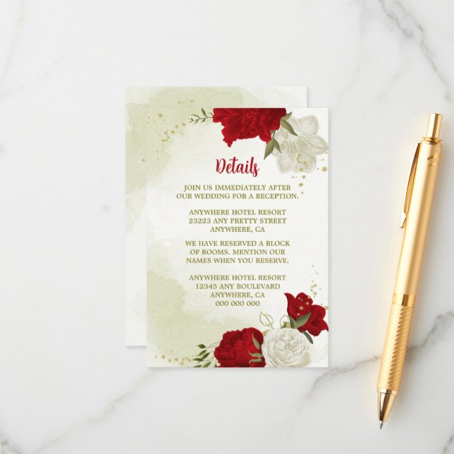 Röda blommor grönt löv tilläggskort (Fram/Back In Situ)