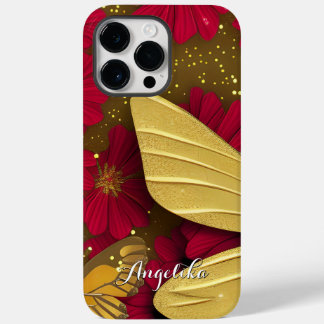 Röda blommor Guld glitter Personligt namn