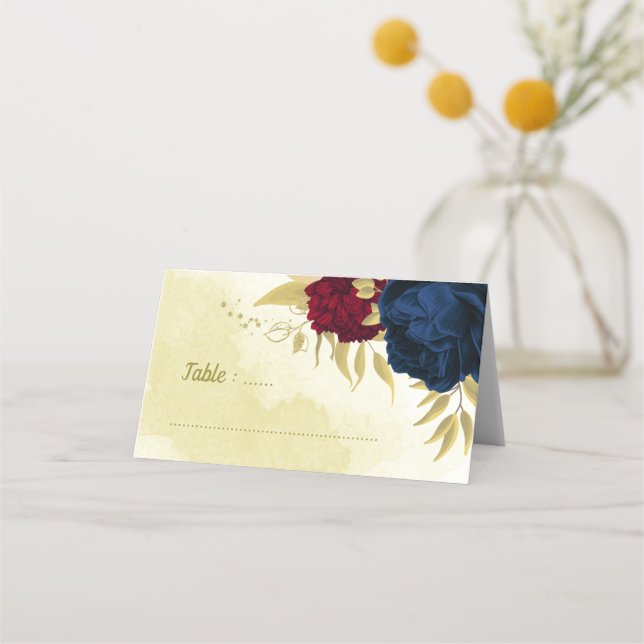 Röda blommor guld löv placeringskort (Framsida)