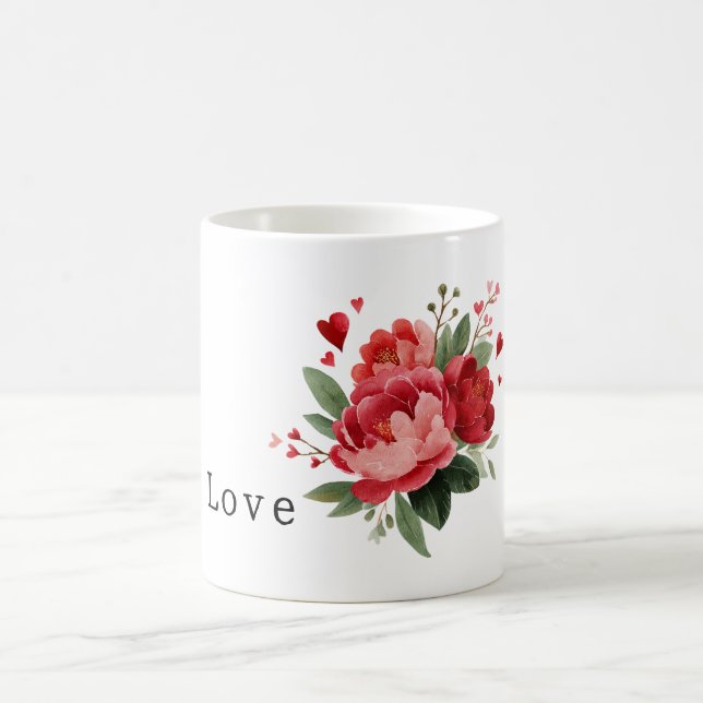 Röda blommor Hjärtan Alla hjärtans dag Kaffemugg (Center)