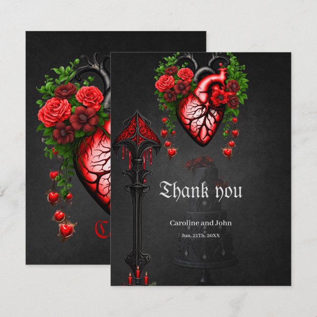 Röda blommor i gotin tack kort (Fram/baksida)