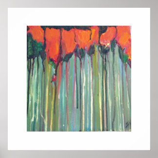 Röda blommor i högt gräs poster