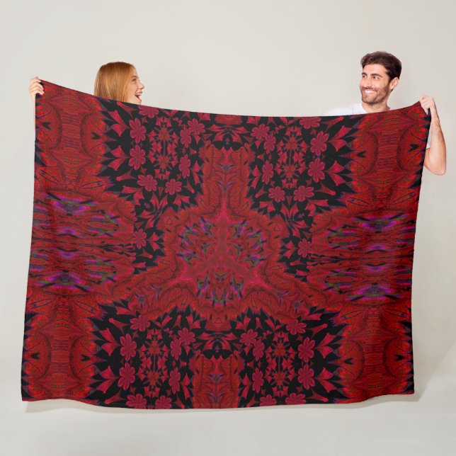 Röda blommor i trädgården 3 fleecefilt (På plats)