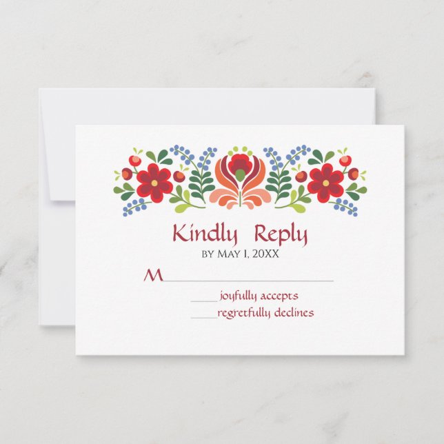 Röda blommor i ungerska Design OSA Kort (Framsida)