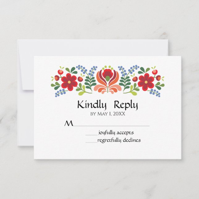 Röda blommor i ungerska Design OSA Kort (Framsida)