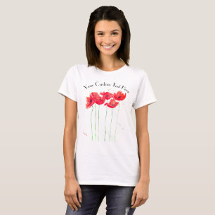 Röda blommor i vallmo med vallmofärg t shirt