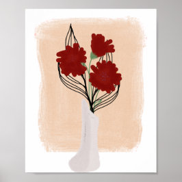 Röda blommor i vas Handritad konst  Poster