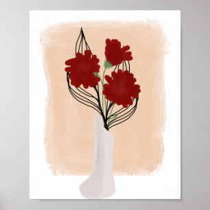 Röda blommor i vas Handritad konst Poster