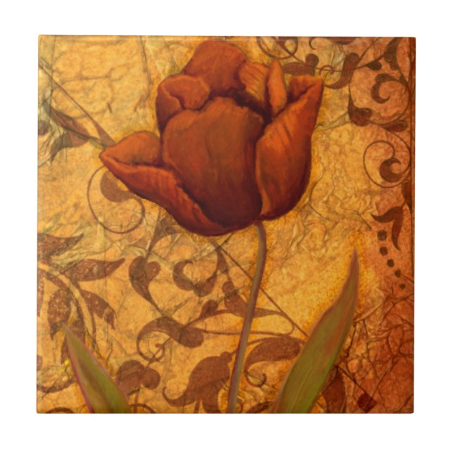 Röda blommor II Kakelplatta (Framsidan)