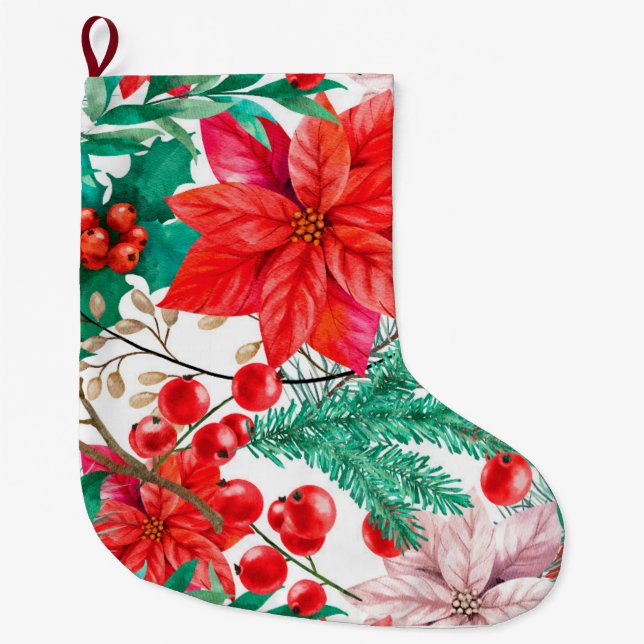 Röda blommor Juldekorationer Stor Julstrumpa (Framsidan)