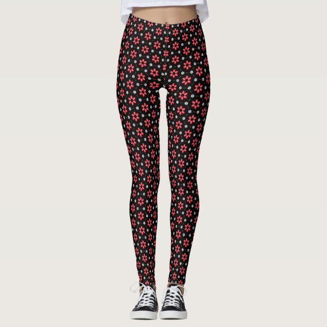 Röda blommor leggings (Framsida)