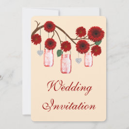 Röda blommor Mason Burk bröllopsinbjudan Inbjudningar