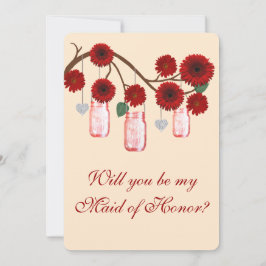 Röda blommor Mason-burkar Brudtärna-kort Inbjudningar