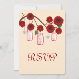 Röda Blommor Mason Glas Svarskort Inbjudningar