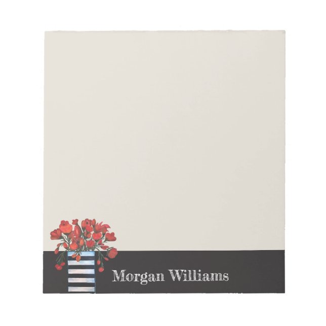 Röda blommor med stripe Vas Anteckningsblock (Framsida)