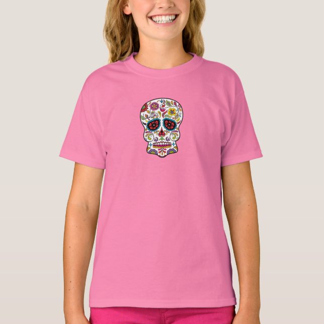 Röda blommor, mexikanska Tattoo Sugar Skull Tee (Framsida)