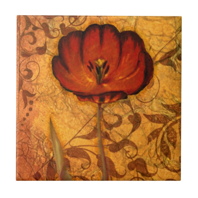 Röda blommor mig kakelplatta (Framsidan)