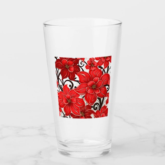 Röda blommor Mönster Glass Tumbler Glaskopp (Framsida)