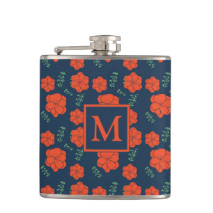 Röda blommor Mörk blått Monogram Mönster Fickplunta