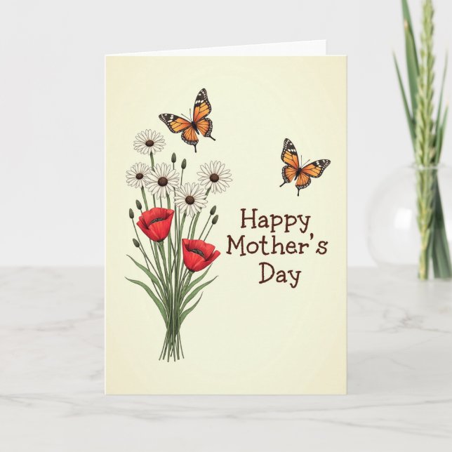Röda Blommor Mors Dags Kort (Framsida)