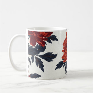 Röda blommor, Mugg-Vintage, blommigt Kaffemugg