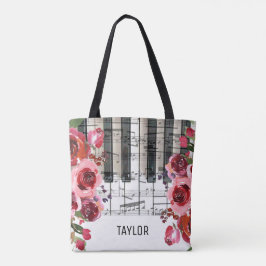röda blommor musiknoter piano tygkasse