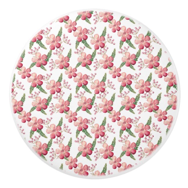 Röda blommor och bär med gröna blad knopp (Framsidan)