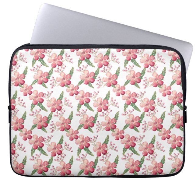 Röda blommor och bär med gröna blad  laptop fodral (Framsidan)