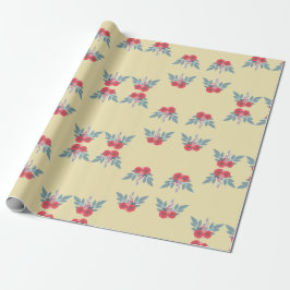 Röda blommor och grönt löv på bruna presentpapper