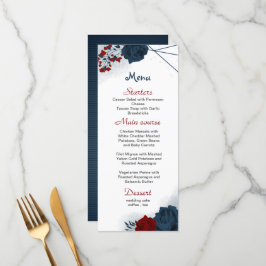 Röda blommor och marinblommor vackra bröllop meny