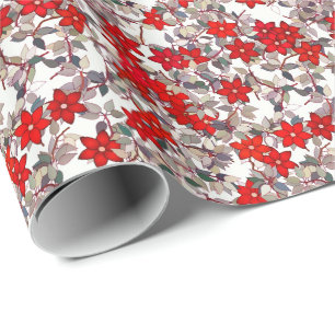 Röda blommor och silver grått löv presentpapper
