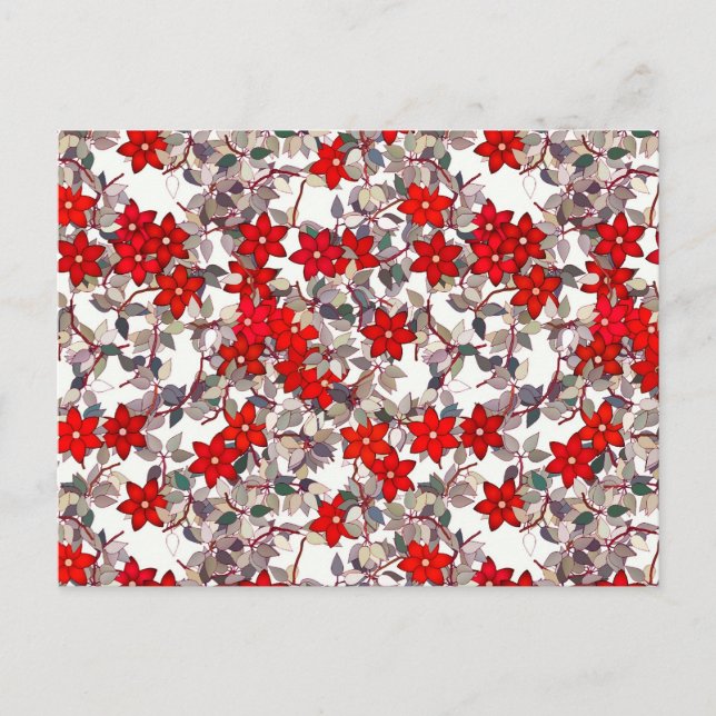 Röda blommor och silvergrå blad vykort (Framsida)