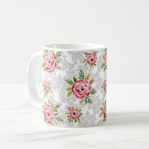 Röda blommor på bakgrunden i Lacy Kaffemugg