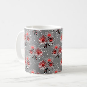 Röda blommor på grått kaffemugg