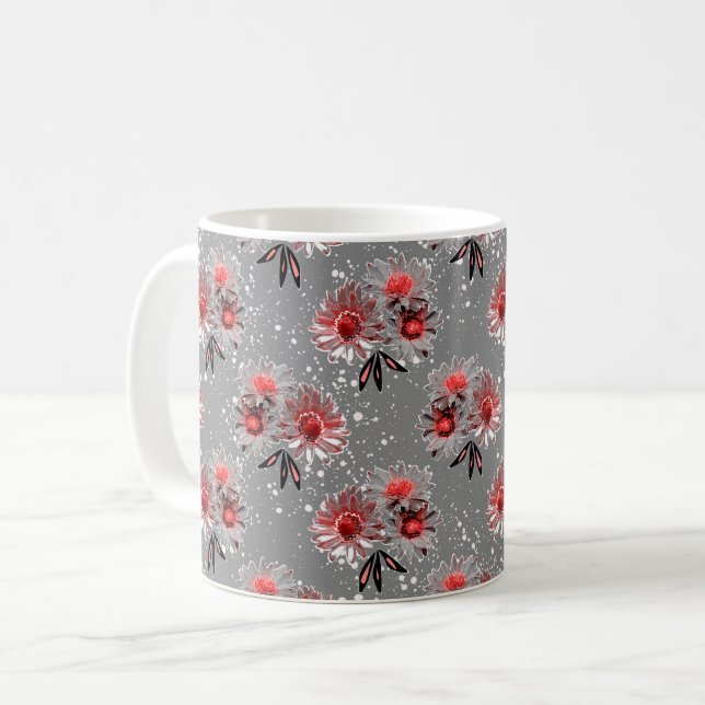 Röda blommor på grått kaffemugg (Framsida vänster)