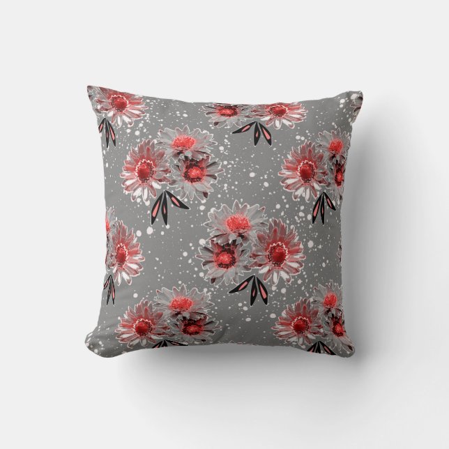Röda blommor på grått kudde (Framsida)