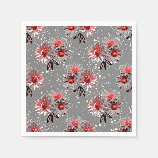 Röda blommor på grått pappersservett (Framsidan)