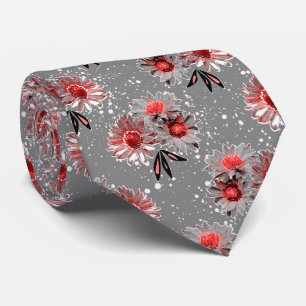 Röda blommor på grått slips